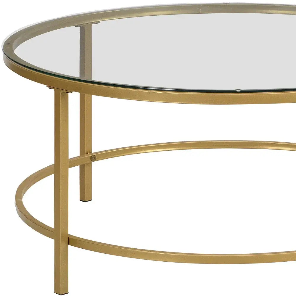 36" Gold And Clear Glass Round Coffee Table - Homeroots - Flyclothing LLC