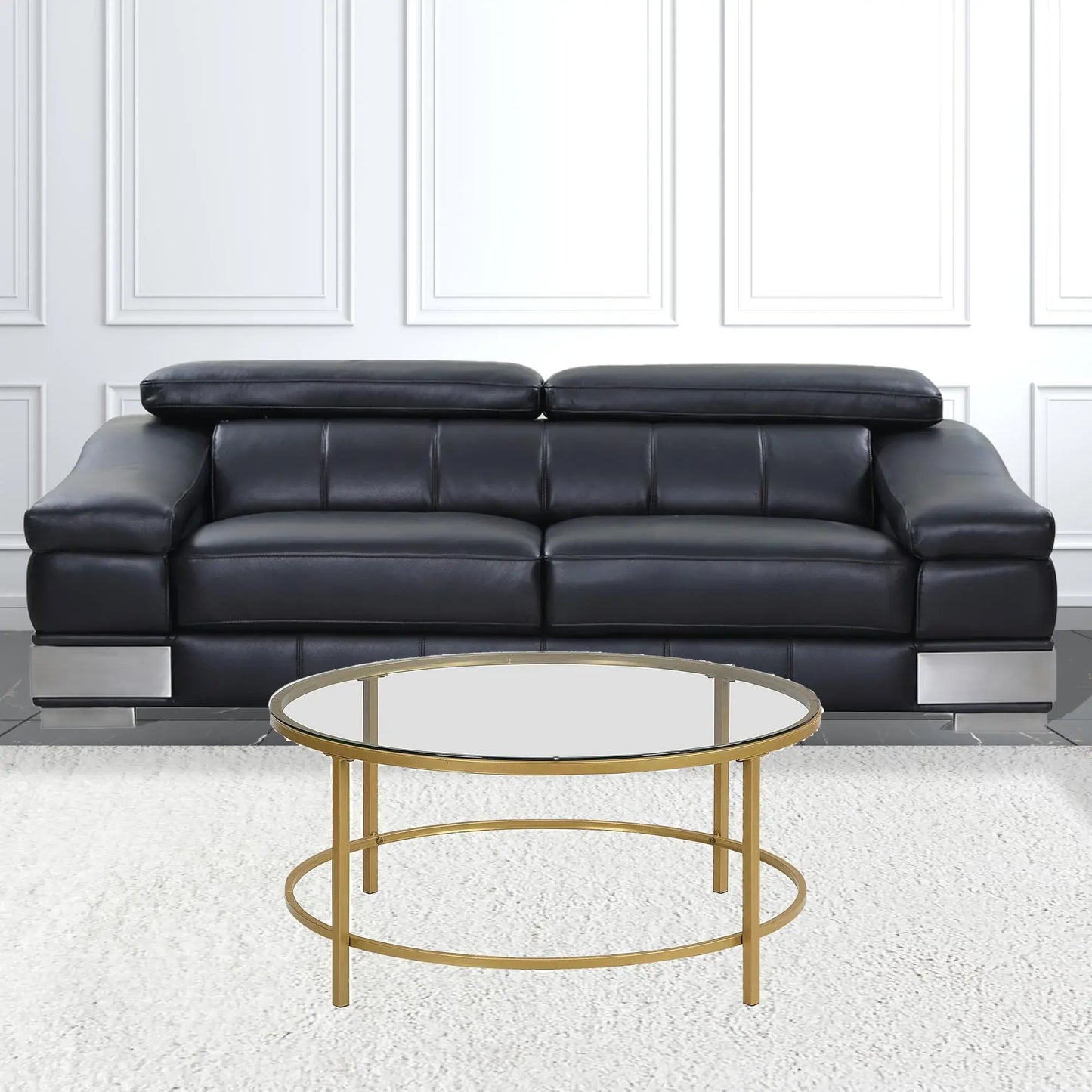 36" Gold And Clear Glass Round Coffee Table - Homeroots - Flyclothing LLC
