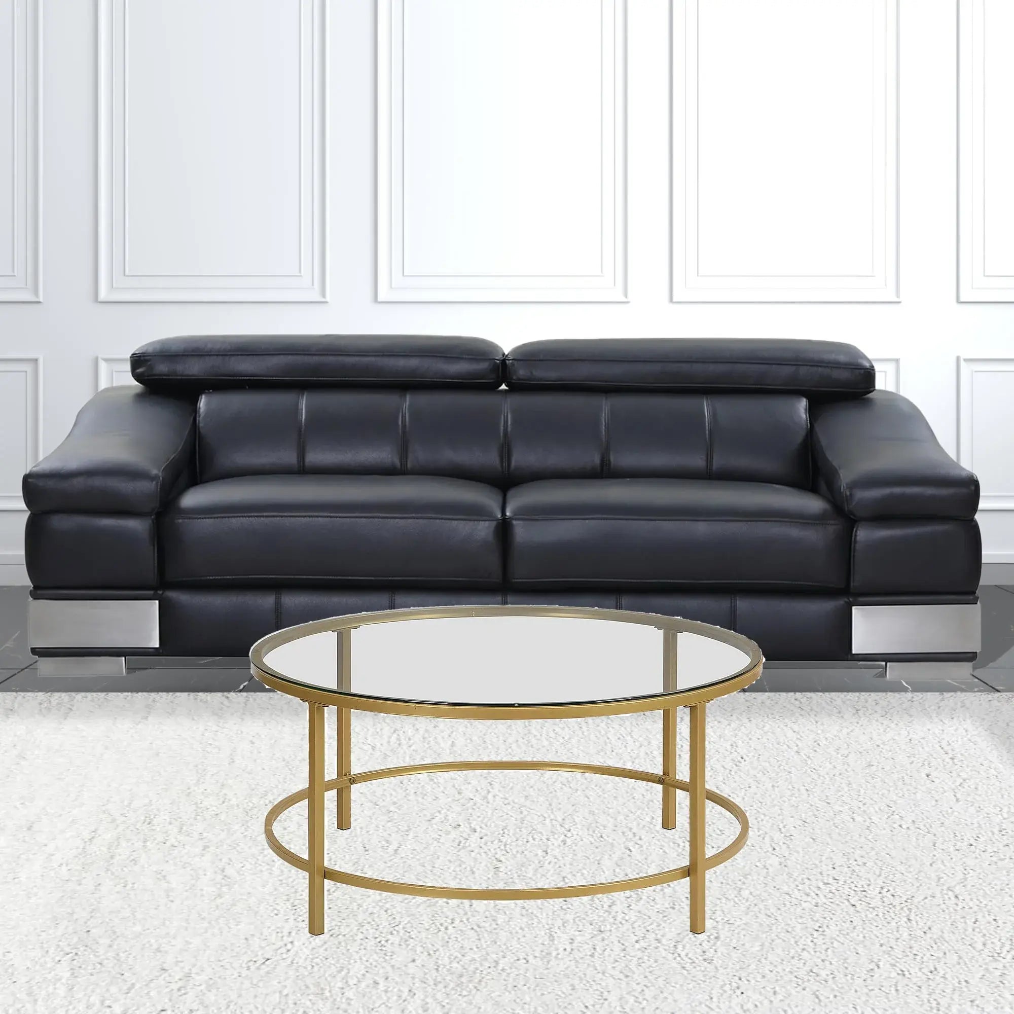 36" Gold And Clear Glass Round Coffee Table - Homeroots - Flyclothing LLC