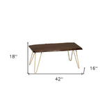 42" Brown And Gold Solid Wood And Iron Coffee Table - Homeroots - Flyclothing LLC