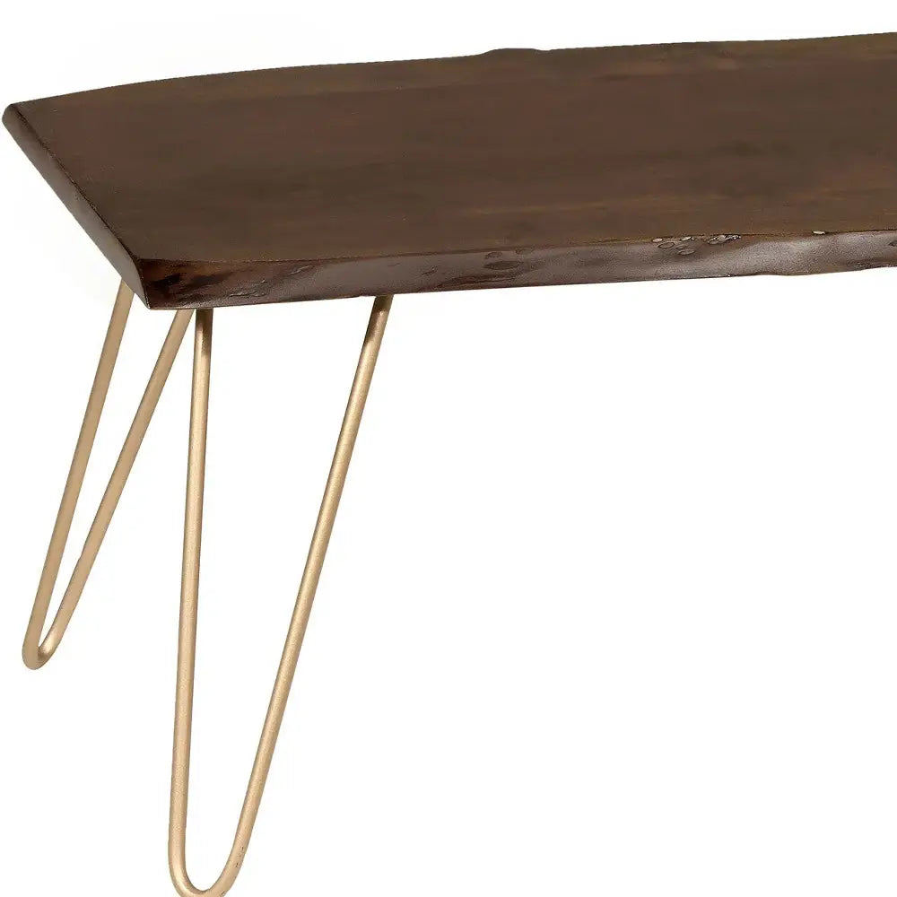 42" Brown And Gold Solid Wood And Iron Coffee Table - Homeroots - Flyclothing LLC