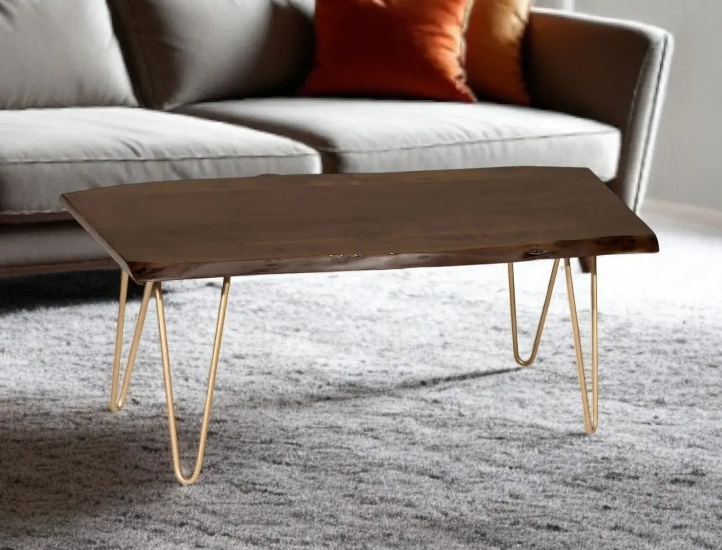 42" Brown And Gold Solid Wood And Iron Coffee Table - Homeroots - Flyclothing LLC