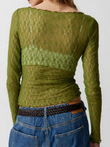 Lace Boat Neck Long Sleeve Blouse - Trendsi - Flyclothing LLC