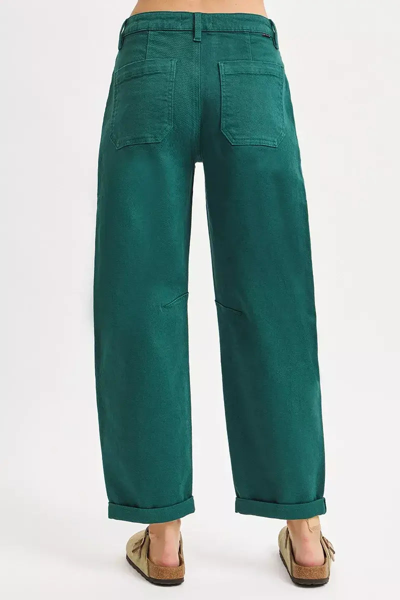 RISEN High Rise Ankle Cuffed Barrel Pants - Trendsi - Flyclothing LLC