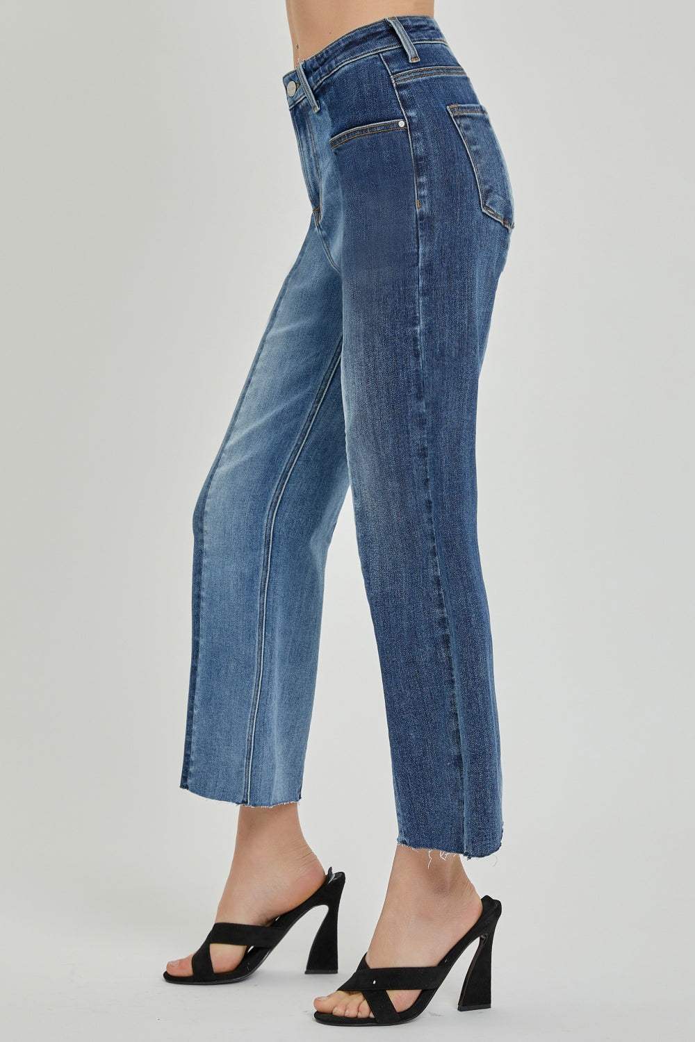 RISEN Full Size Mid-Rise Waist Two-Tones Jeans with Pockets - Trendsi - Flyclothing LLC