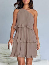 Layered Single Shoulder Mini Dress - Trendsi - Flyclothing LLC
