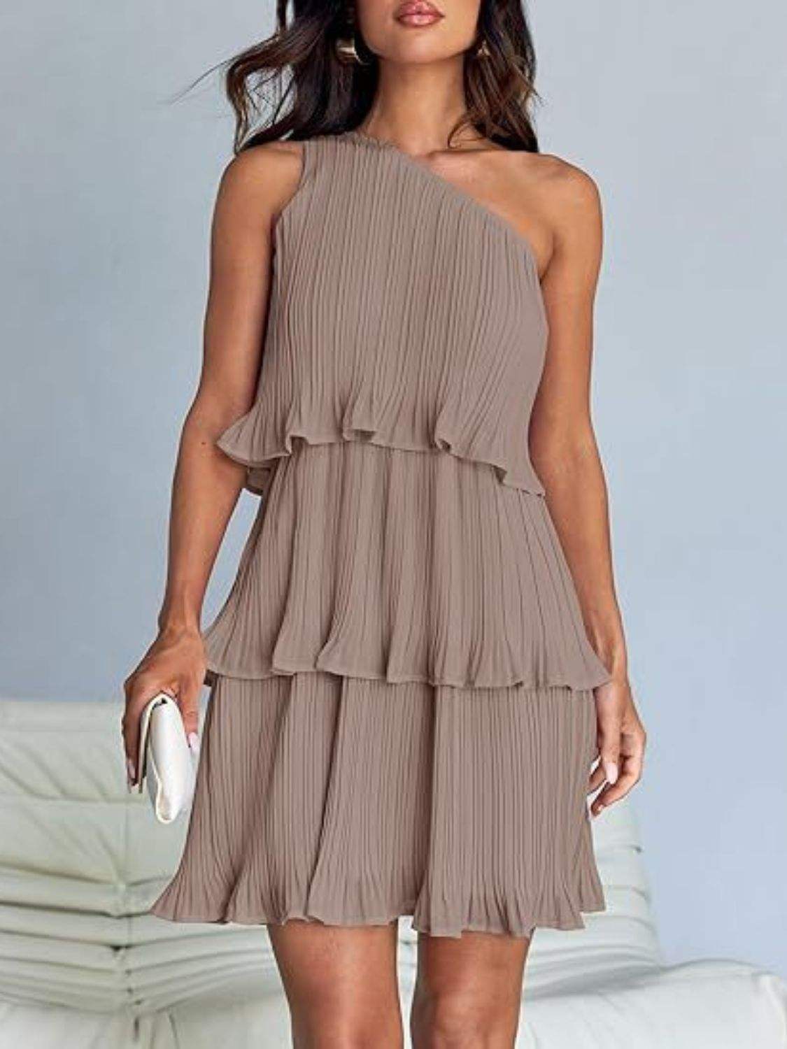Layered Single Shoulder Mini Dress - Trendsi - Flyclothing LLC