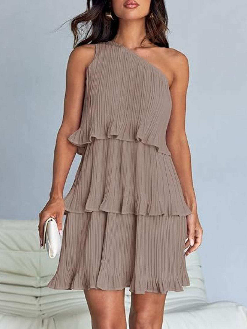 Layered Single Shoulder Mini Dress - Trendsi - Flyclothing LLC