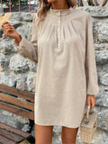 Half Button Mock Neck Long Sleeve Mini Shirt Dress - Trendsi - Flyclothing LLC