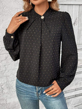 Swiss Dot Mock Neck Long Sleeve Blouse - Trendsi - Flyclothing LLC