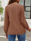 Eyelet Round Neck Long Sleeve Top - Trendsi - Flyclothing LLC