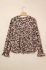 Leopard Print Tie-Neck Blouse - Trendsi - Flyclothing LLC