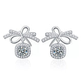 925 Sterling Silver Moissanite Bowknot Drop Earrings - Trendsi - Flyclothing LLC