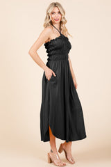 Culture Code Tie Back Shirring Dress with Pockets - Trendsi