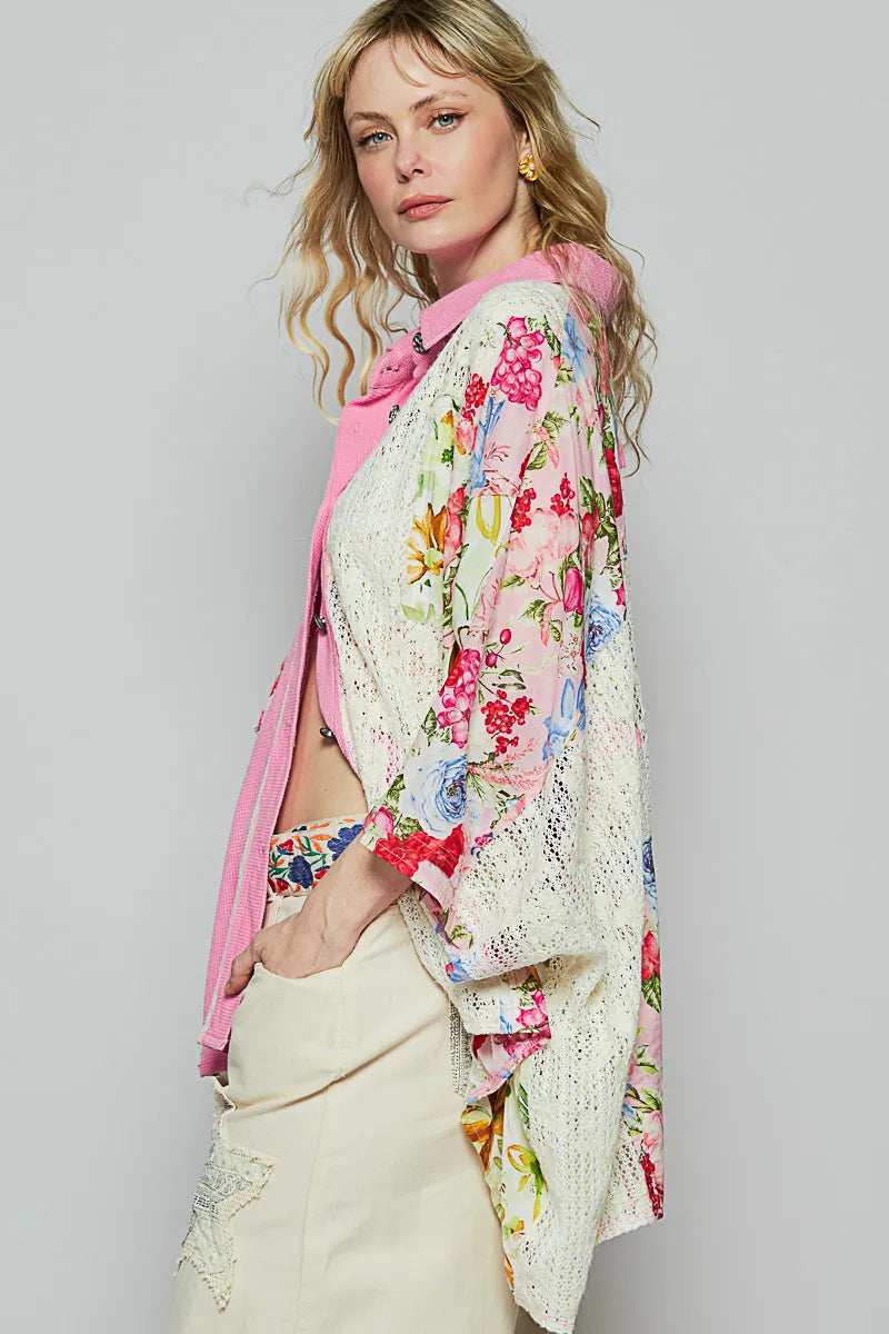 POL Thermal and Crochet Lace Mix Shirt with Floral Pattern - Trendsi - Flyclothing LLC
