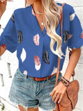 Full Size Printed Collared Neck Short Sleeve Blouse - Trendsi - Flyclothing LLC