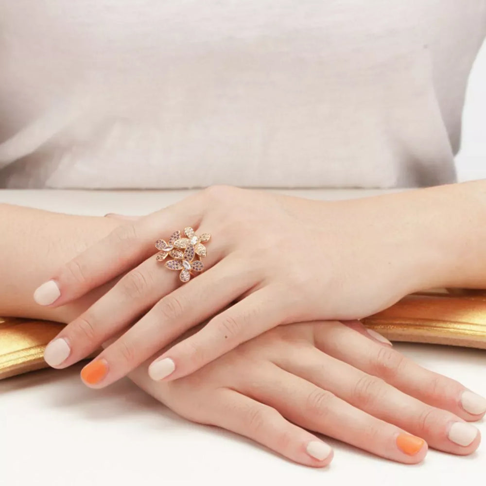 18K Gold-Plated Copper Rhinestone Zircon Flower Ring - Trendsi - Flyclothing LLC