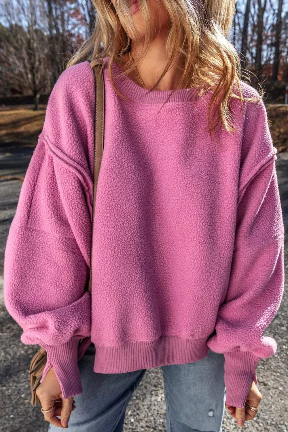 Slit Round Neck Long Sleeve Sweatshirt - Trendsi - Flyclothing LLC