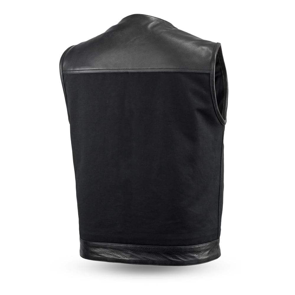 49/51 - No Collar Men's Leather/Canvas Motorcycle Vest - First Manufacturing Company - Flyclothing LLC