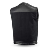 49/51 - No Collar Men's Leather/Canvas Motorcycle Vest - First Manufacturing Company - Flyclothing LLC