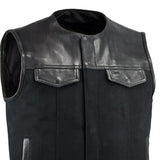 49/51 - No Collar Men's Leather/Canvas Motorcycle Vest - First Manufacturing Company - Flyclothing LLC