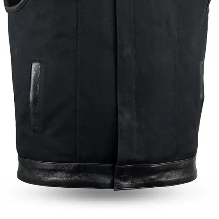 49/51 - No Collar Men's Leather/Canvas Motorcycle Vest - First Manufacturing Company - Flyclothing LLC