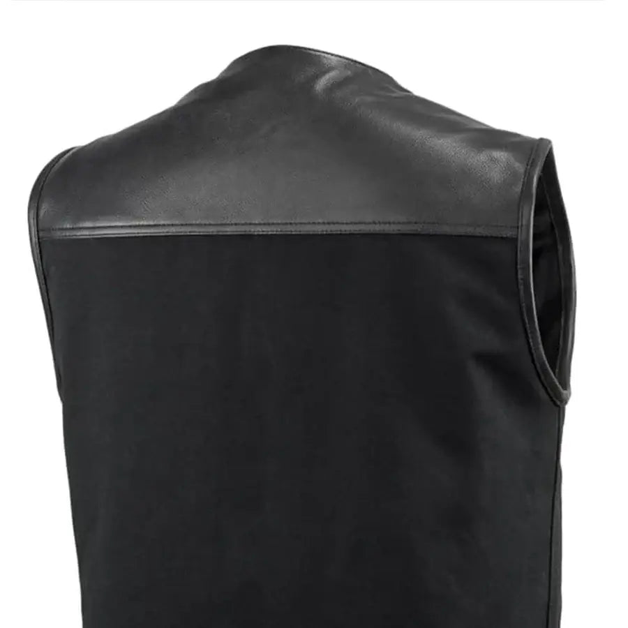 49/51 - No Collar Men's Leather/Canvas Motorcycle Vest - First Manufacturing Company - Flyclothing LLC