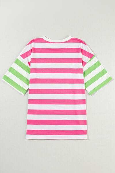 Contrast Striped Round Neck Half Sleeve T-Shirt - Trendsi - Flyclothing LLC