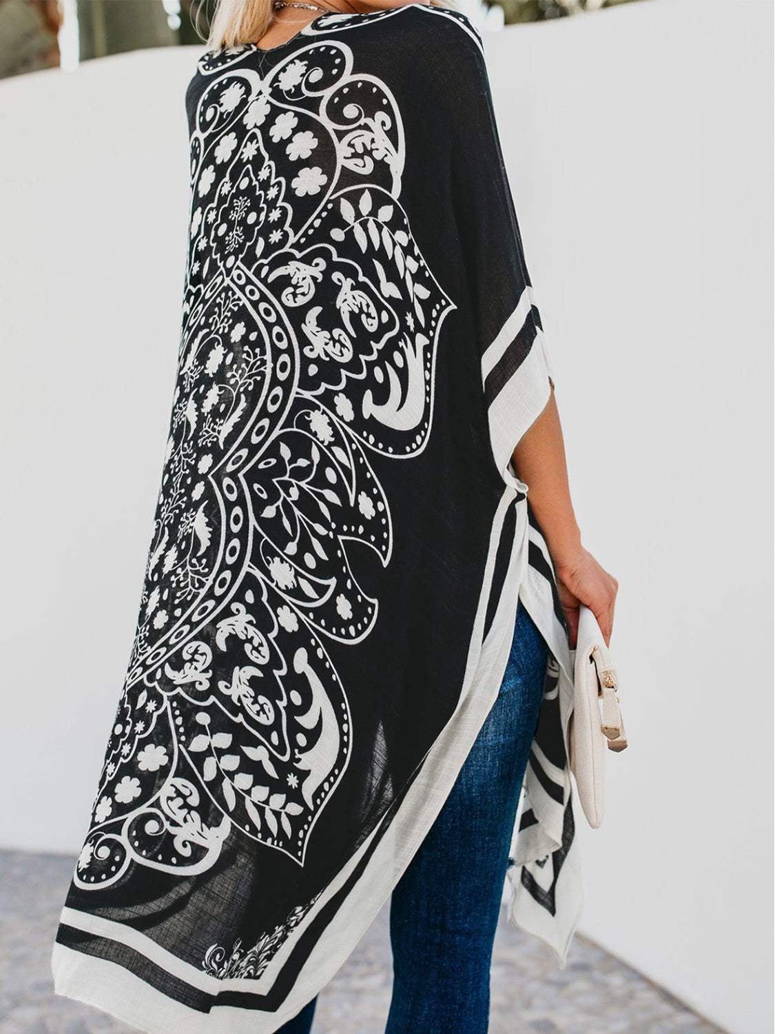 Printed Open Front Cover-Up - Trendsi - Flyclothing LLC