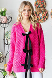 First Love Tie Closure Open Knit Cardigan - Trendsi