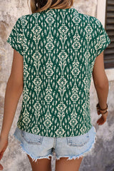 Printed Notched Short Sleeve Blouse - Trendsi - Flyclothing LLC