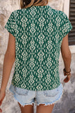 Printed Notched Short Sleeve Blouse - Trendsi