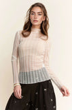 Davi & Dani Turtle Neck Lace Dotted Stretch Mesh Sheer Top - Trendsi