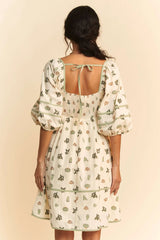 Davi & Dani Cactus Printed Poplin Contrast Piping Mini Dress - Trendsi - Flyclothing LLC