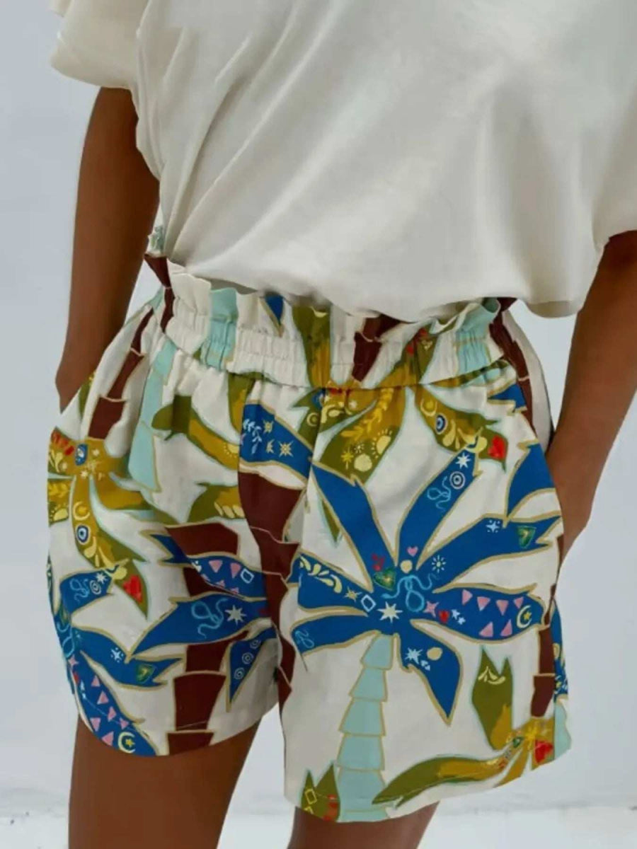 Printed Button Up Shirt and Shorts Set - Trendsi - Flyclothing LLC