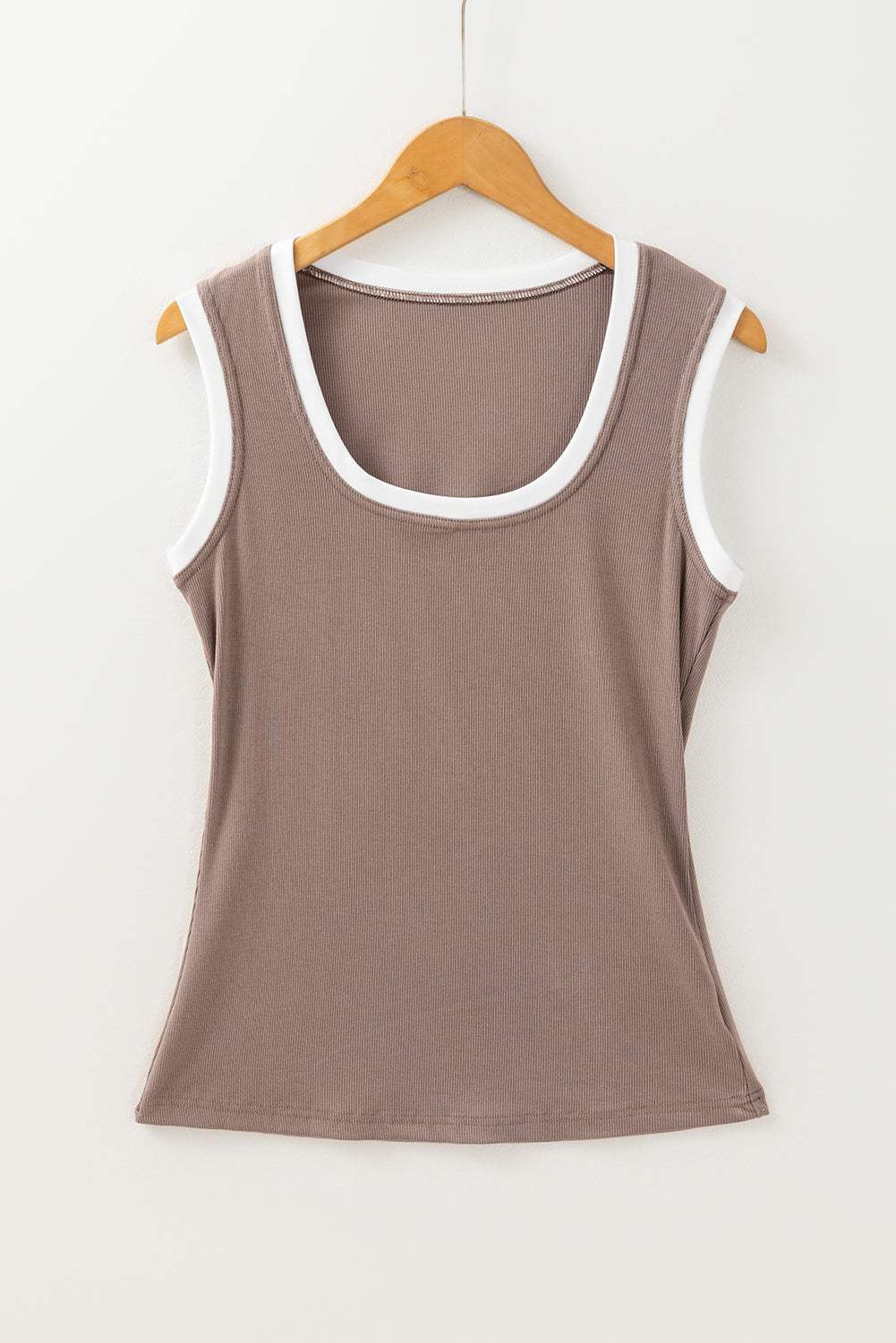 Contrast Edge Scoop Neck Wide Strap Knit Tank - Trendsi - Flyclothing LLC
