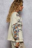 POL Zip Up Floral and Lace Patch Washed Hoodie - Trendsi