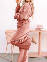 Zip Up Dropped Shoulder Hooded Top and Pants Set - Trendsi - Flyclothing LLC