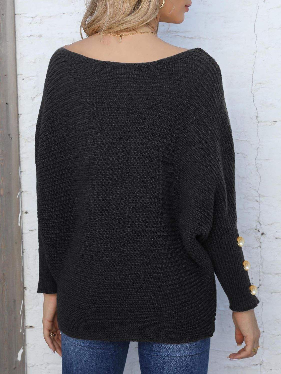 Full Size Boat Neck Long Sleeve Sweater - Trendsi - Flyclothing LLC