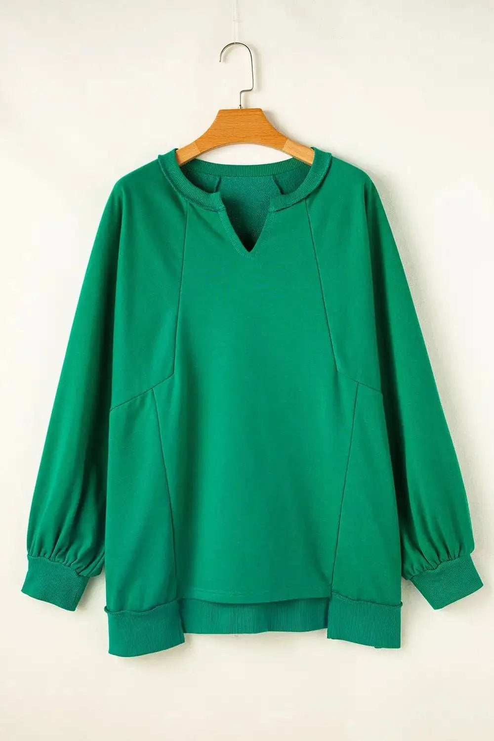Plus Size Cutout Hem Notched Long Sleeve Sweatshirt - Trendsi - Flyclothing LLC