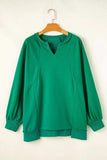 Plus Size Cutout Hem Notched Long Sleeve Sweatshirt - Trendsi - Flyclothing LLC