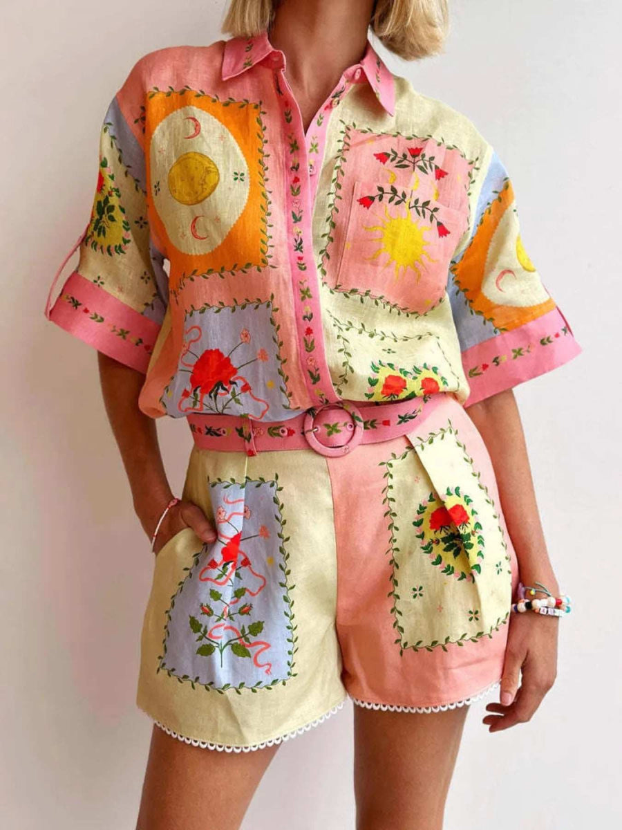 Printed Short Sleeve Shirt and Shorts Set - Trendsi - Flyclothing LLC