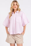 Mittoshop Button Down Striped Puff Sleeve Shirt - Trendsi