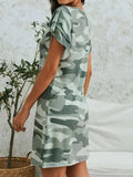Camouflage Round Neck Short Sleeve Mini Dress - Trendsi - Flyclothing LLC