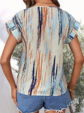 Printed Round Neck Short Sleeve Blouse - Trendsi