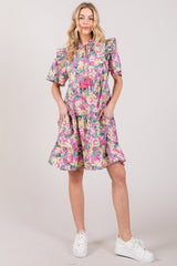 SAGE + FIG Floral Ruffle Short Sleeve Dress - Trendsi
