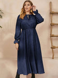 Plus Size Ruffled Polka Dot Long Sleeve Midi Dress - Trendsi