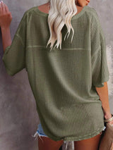 Waffle Knit V-Neck Short Sleeve T-Shirt - Trendsi - Flyclothing LLC