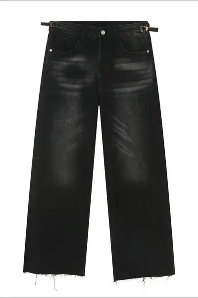 Raw Hem Straight Leg Jeans - Trendsi - Flyclothing LLC
