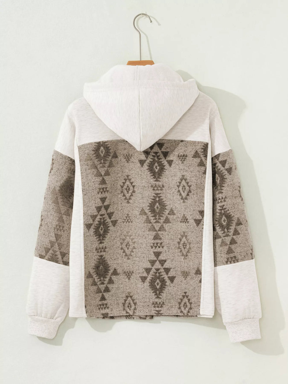 Western Aztec Print Color Block Patchwork Drawstring Hooded Shacket - Trendsi - Flyclothing LLC